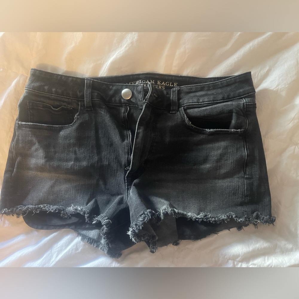 American Eagle hi rise shortie black jean shorts